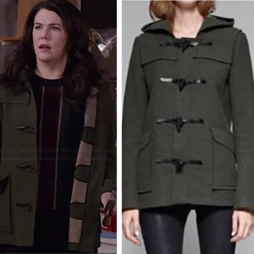 Theory‎ Camire Honorum Wool Blend Toggle Coat Hood Green Small ASO Gilmore Girls